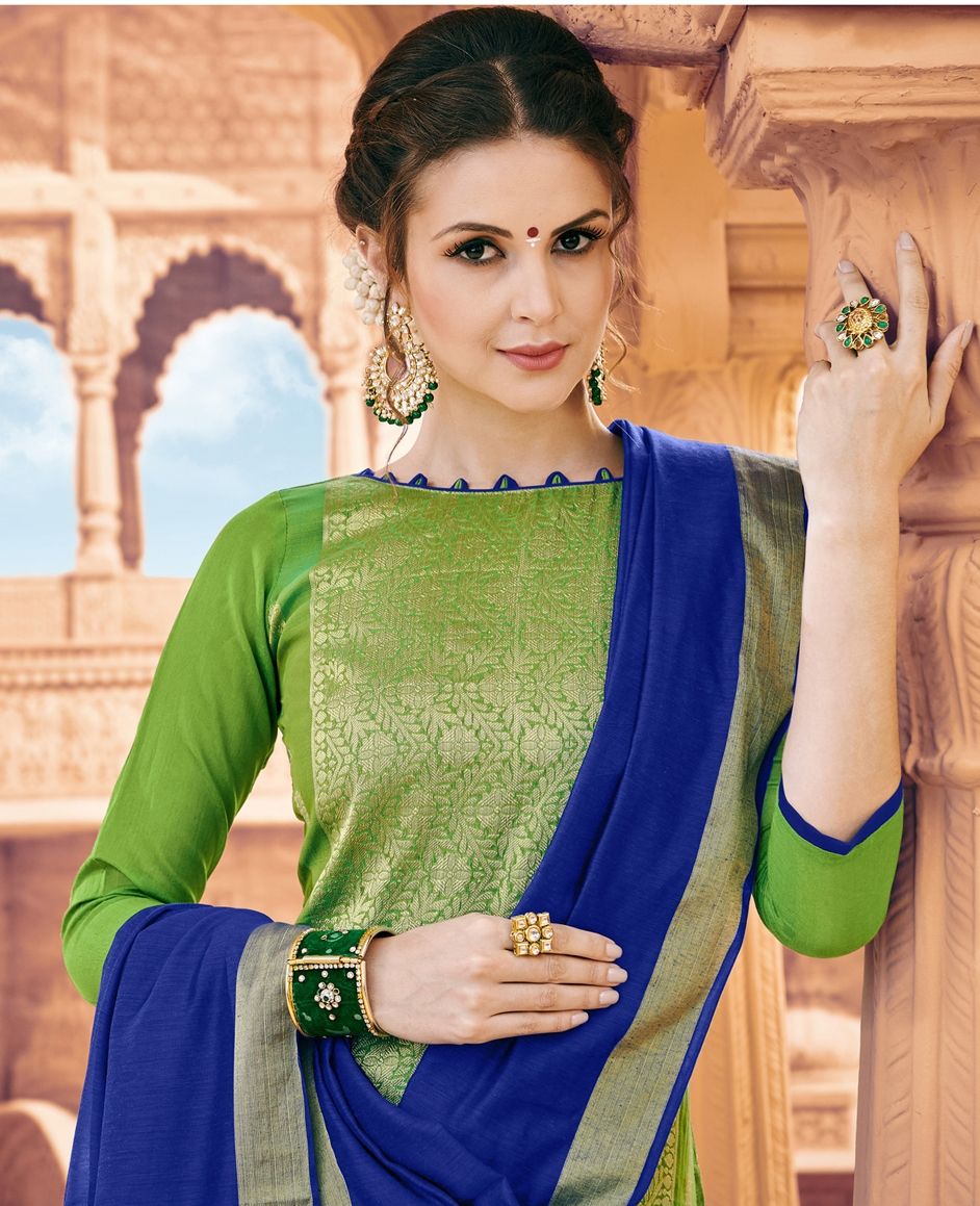 1507604 Party Wear Green Color Banarasi Silk Fabric Salwar Kameez