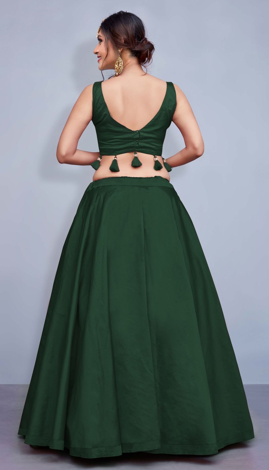 Mehendi Sangeet Green Color Taffeta Silk Fabric Lehenga