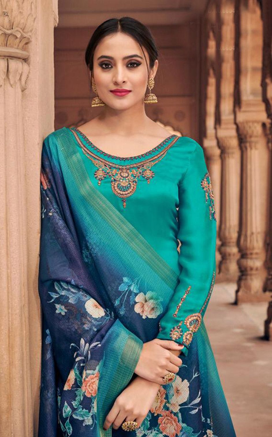 Party Wear Blue Color Georgette Fabric Salwar Kameez