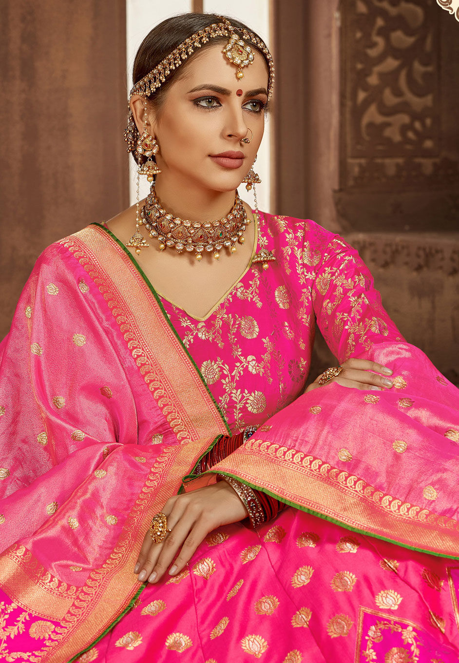 Festive Reception Wedding Pink And Majenta Color Banarasi Silk Silk