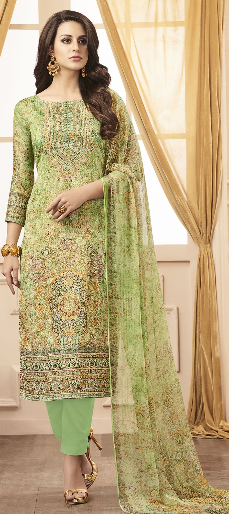 1505357 Casual Green Color Cotton Fabric Salwar Kameez