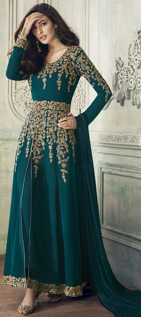 Bollywood Blue Color Georgette Fabric Salwar Kameez