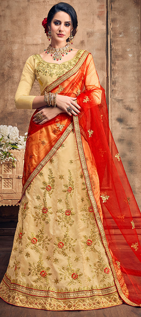 Engagement Mehendi Sangeet Reception Beige And Brown Color Silk