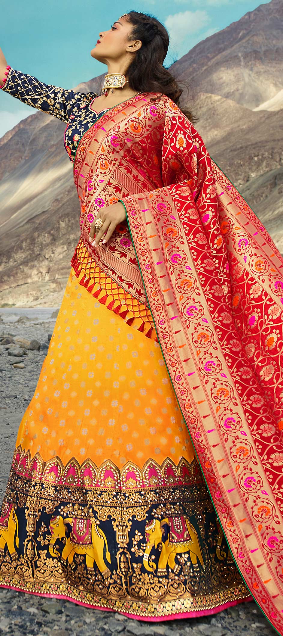 Festive Reception Traditional Yellow Color Jacquard Fabric Lehenga