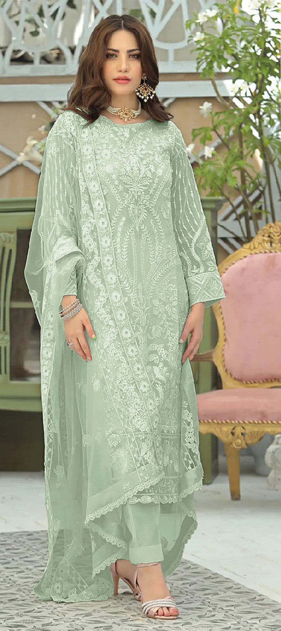 Festive Party Wear Green Color Faux Georgette Fabric Salwar Kameez