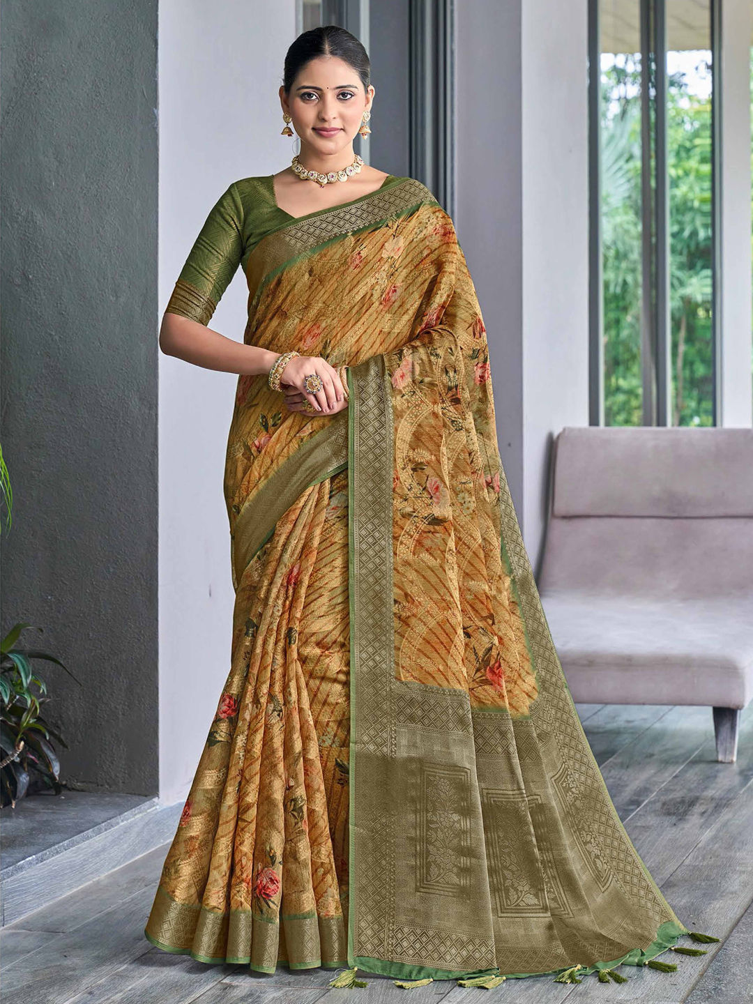 Engagement Traditional Wedding Beige And Brown Color Silk Fabric