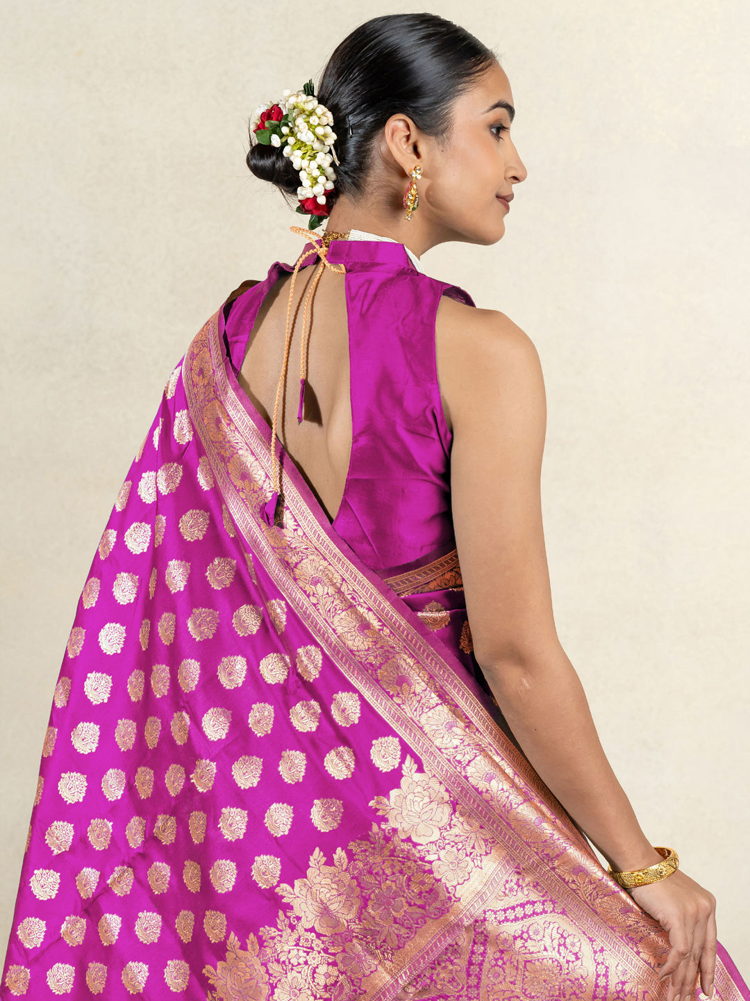 Party Wear Traditional Pink And Majenta Color Blended Fabric Saree