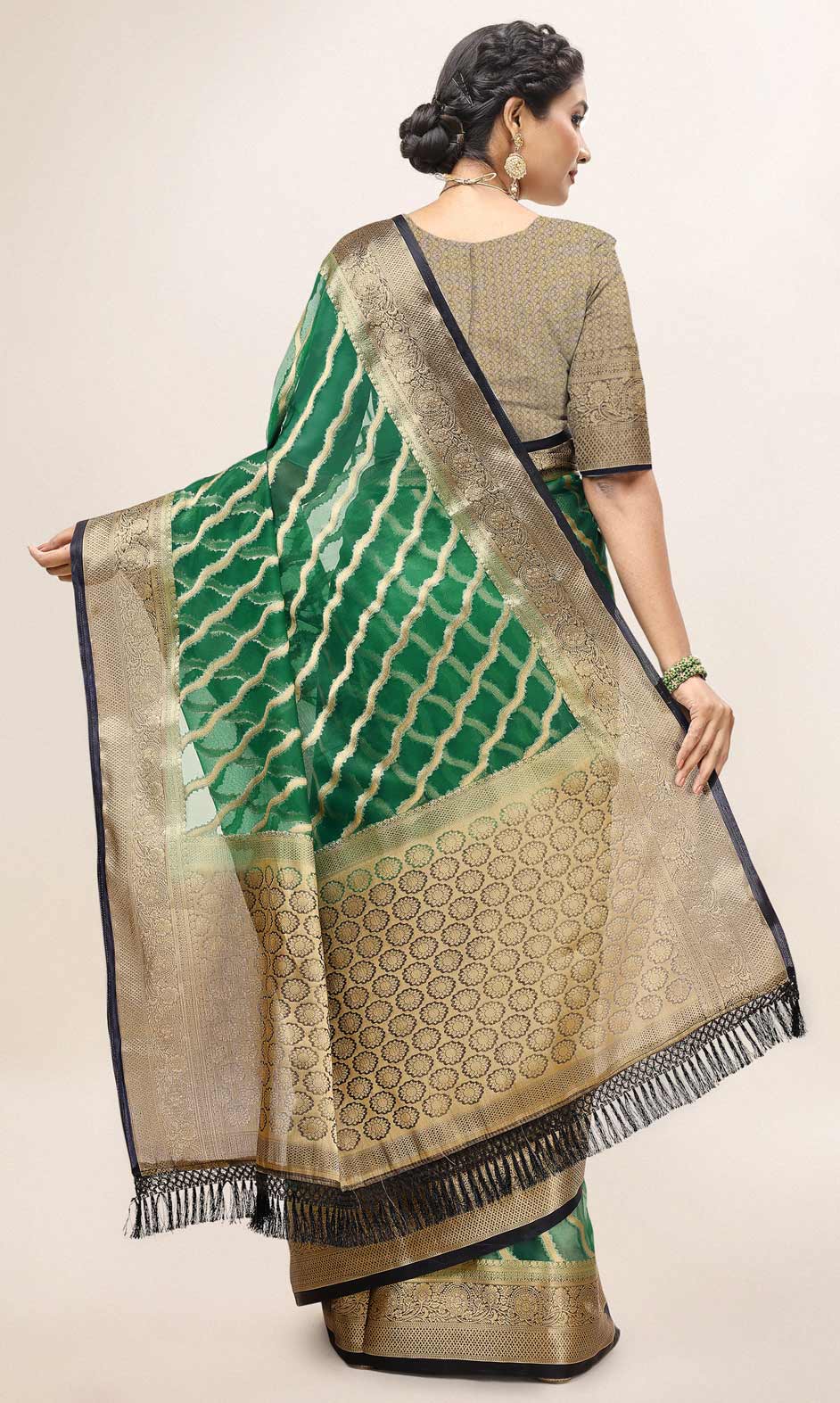 Party Wear Traditional Green Color Organza Silk Fabric Saree