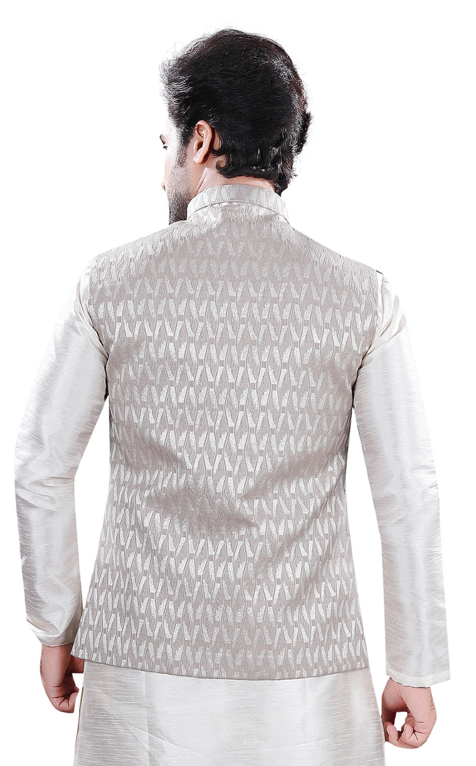 Party Wear Black And Grey Color Jacquard Fabric Nehru Jacket