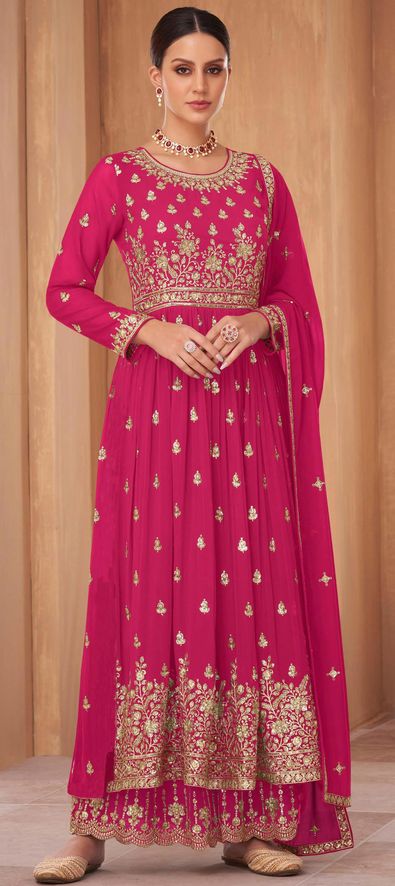 Bollywood Pink And Majenta Color Georgette Fabric Salwar Kameez