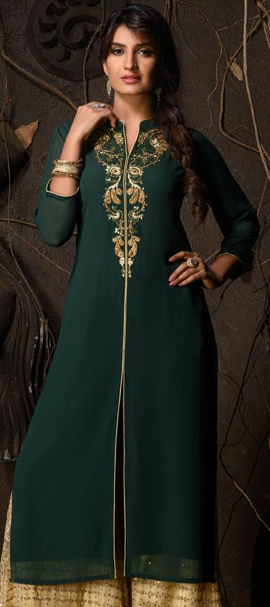 Party Wear Green Color Georgette Fabric Kurti 1687300