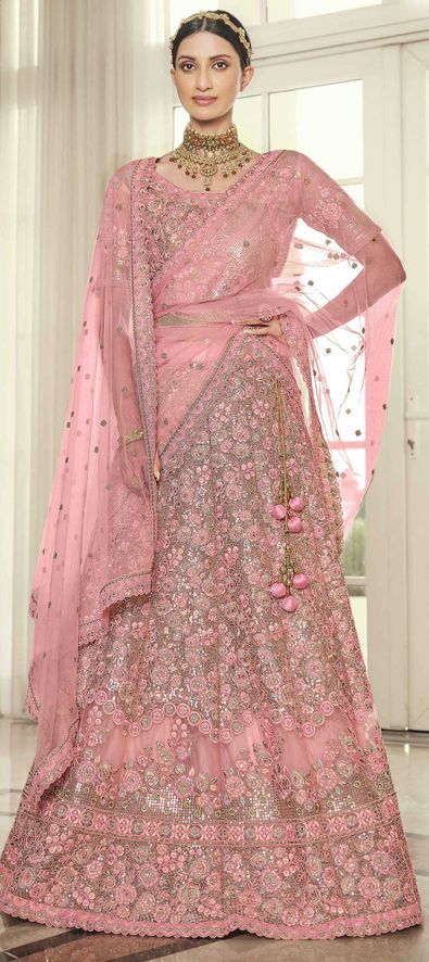 Engagement Festive Wedding Pink And Majenta Color Net Fabric Lehenga