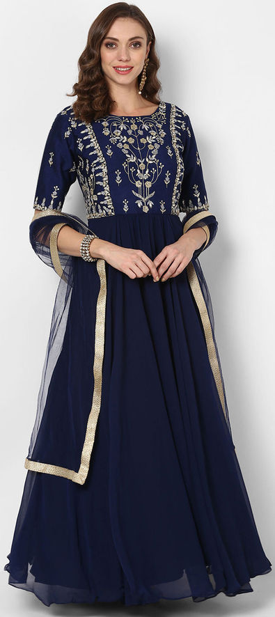 Party Wear Reception Blue Color Georgette Fabric Salwar Kameez