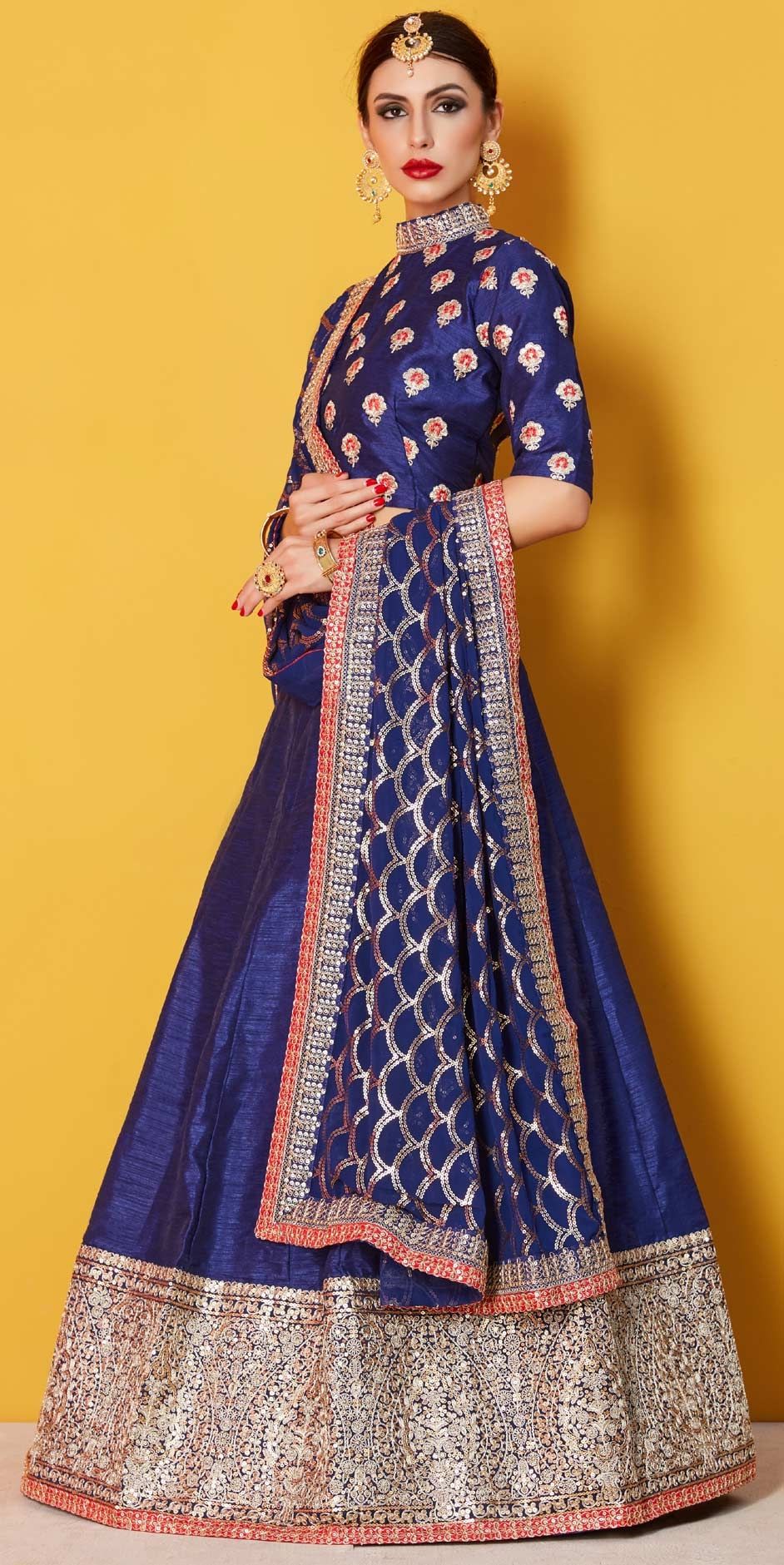 Blue Bridesmaids Style Art Silk Wedding Lehenga Choli main image 0