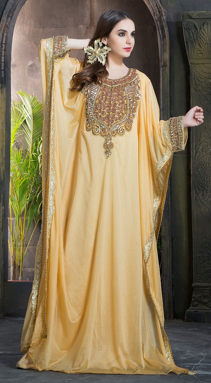 1563045: Gold color Crepe Silk fabric Kaftan 1563045: Gold color Crepe Silk fabric Kaftan