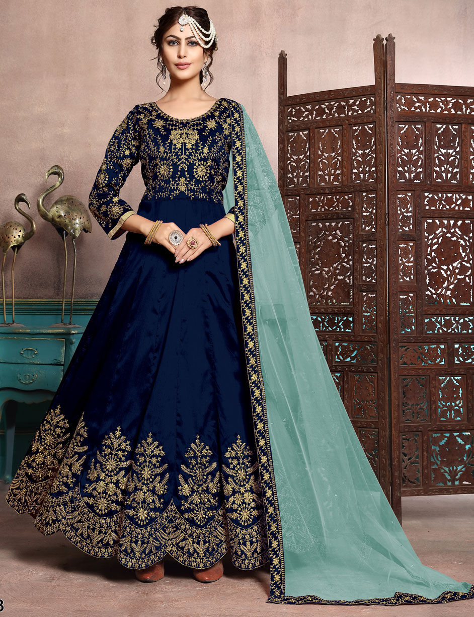 Festive, Party Wear, Reception Blue color Art Silk fabric Salwar Kameez ...