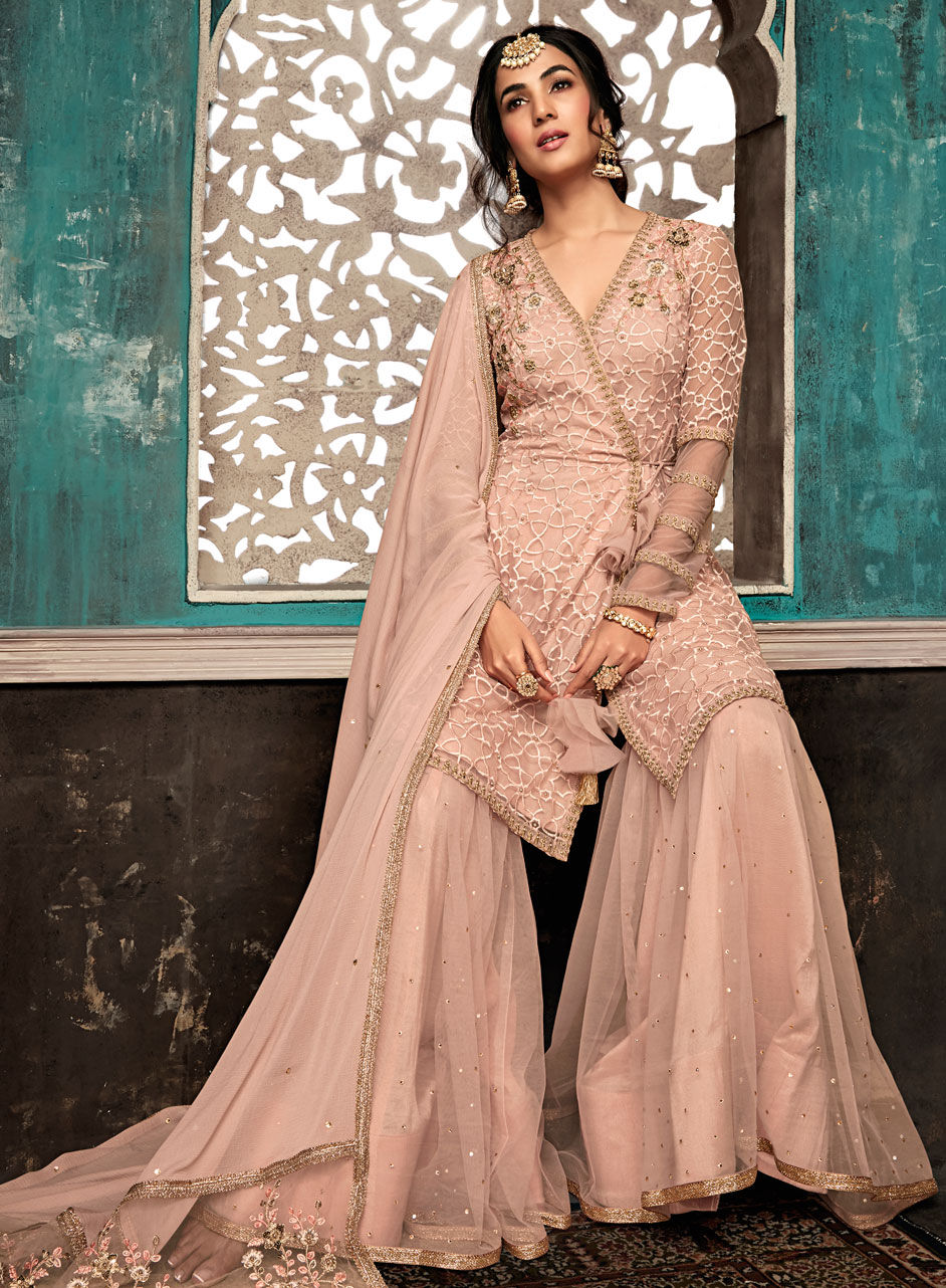 Bollywood Pink And Majenta Color Net Fabric Salwar Kameez : 1593878