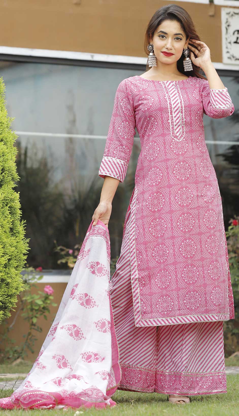 Designer Pink and Majenta color Cotton fabric Salwar Kameez : 1745261