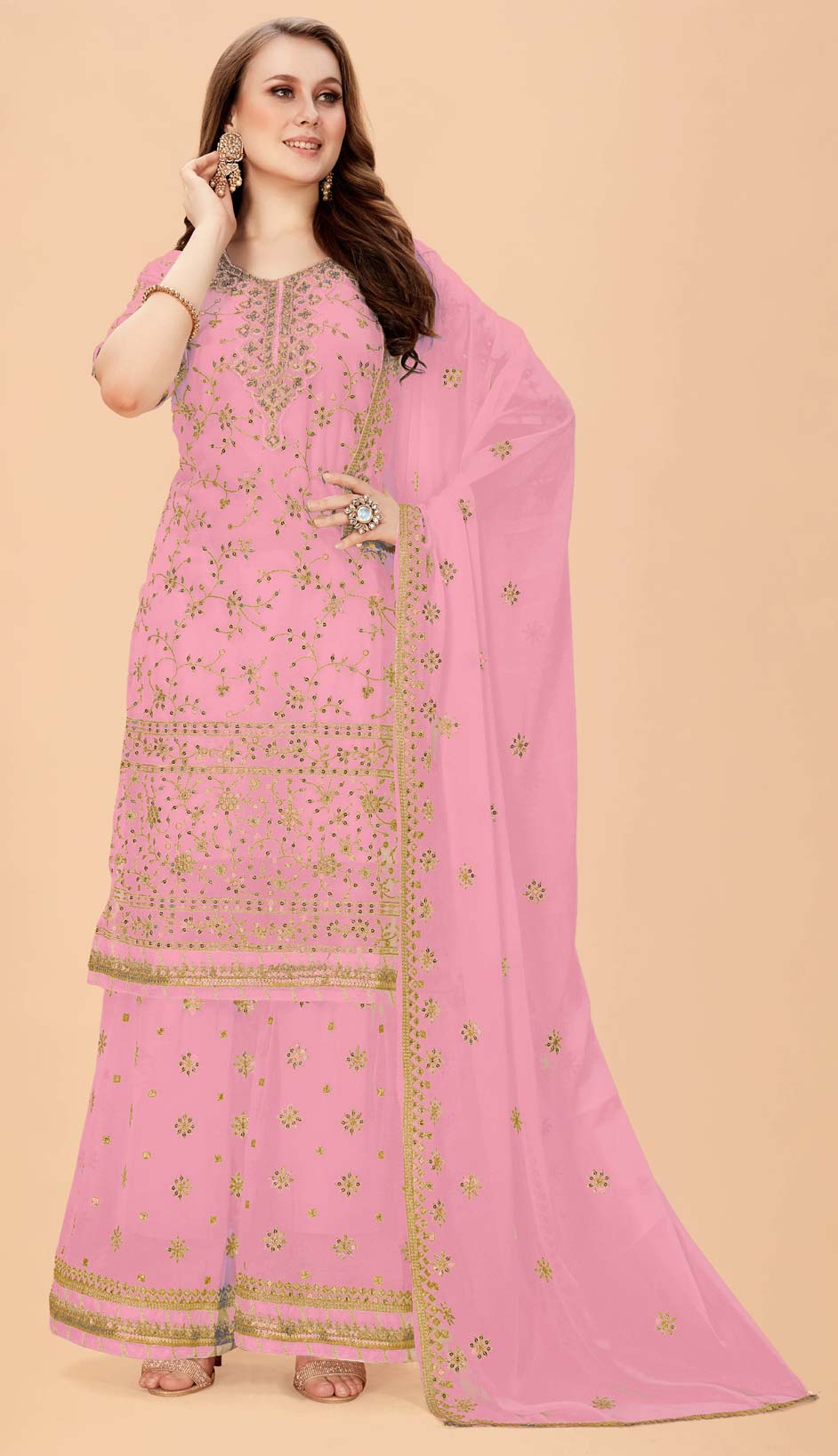 Magenta Two Tone Cottonic Georgette Festive Salwar Suit