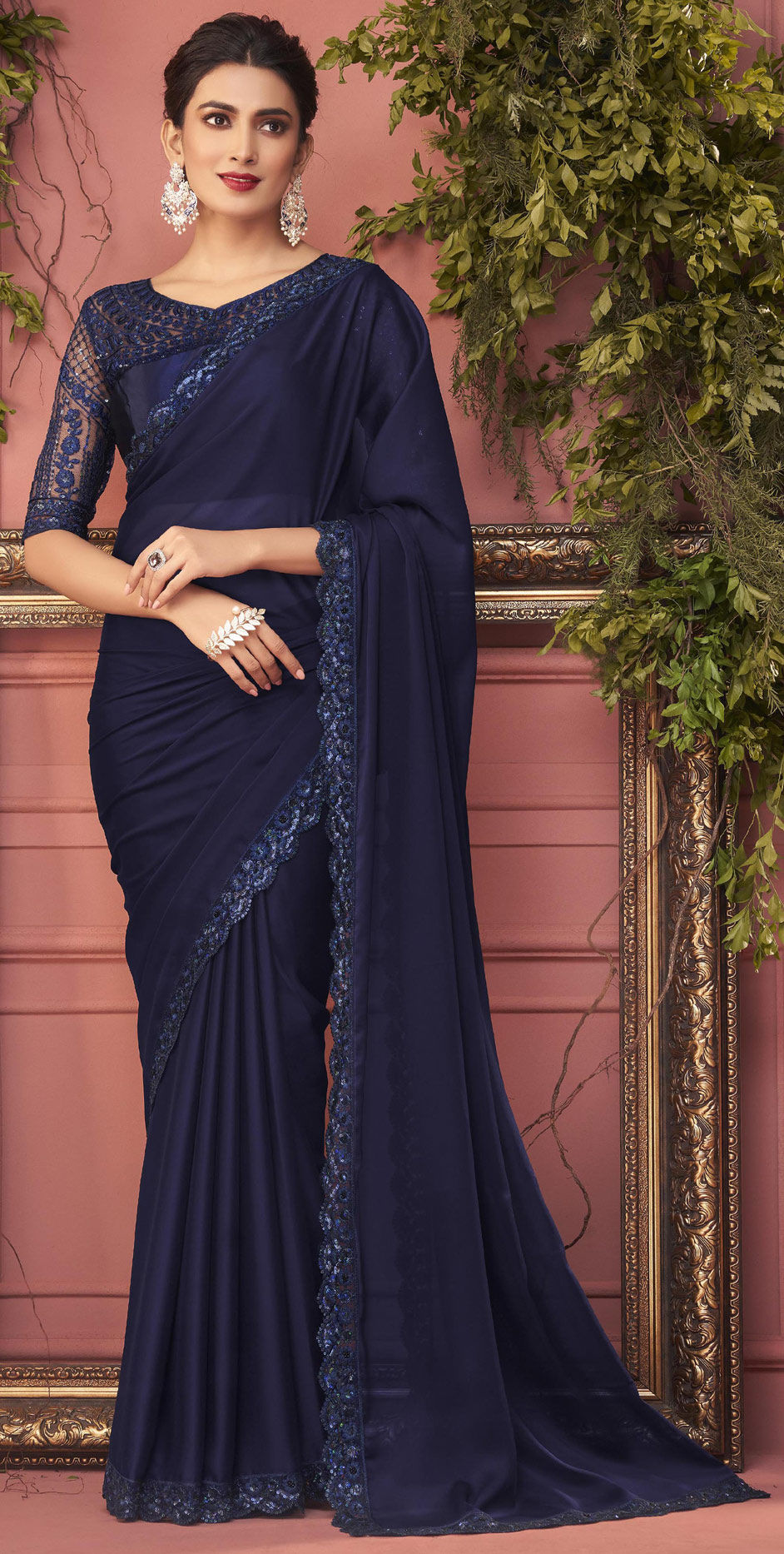 Georgette Formal Wear Embroidered Work Saree  - blue main image 0