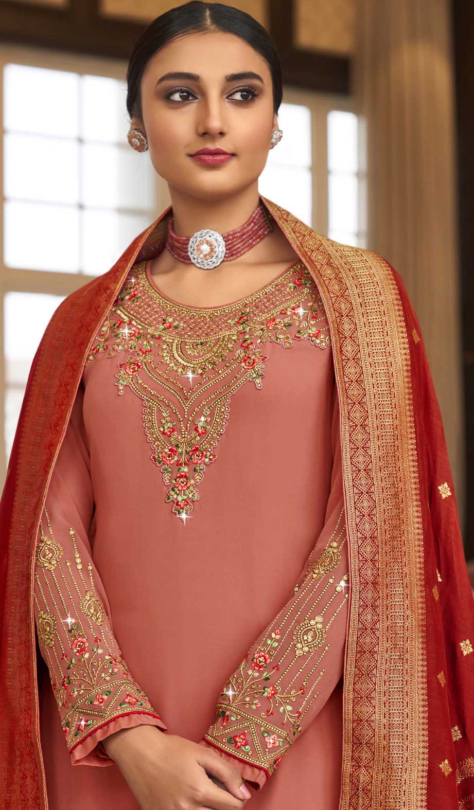 Festive, Reception Pink and Majenta color fabric Salwar Kameez 1838846