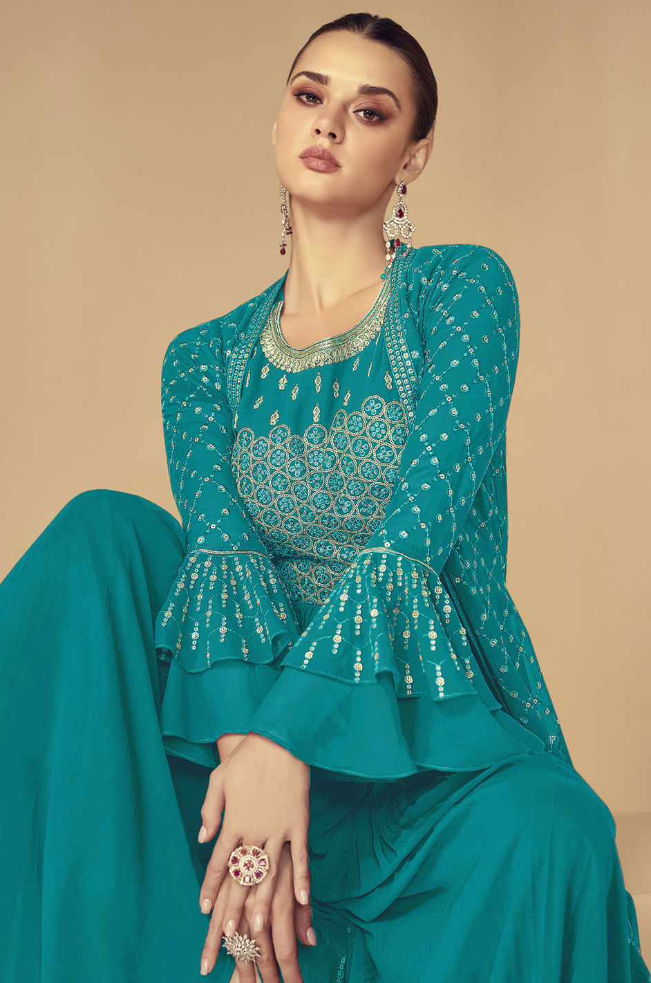 Festive, Reception Blue color fabric Salwar Kameez 1845412