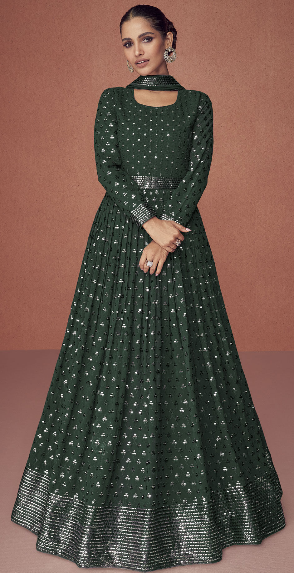 Dress For Ceremony Mehndi Green Colour Dresses Mehendi Sangeet, Reception  Green Color Georgette Fabric Salwar Kameez 1851254