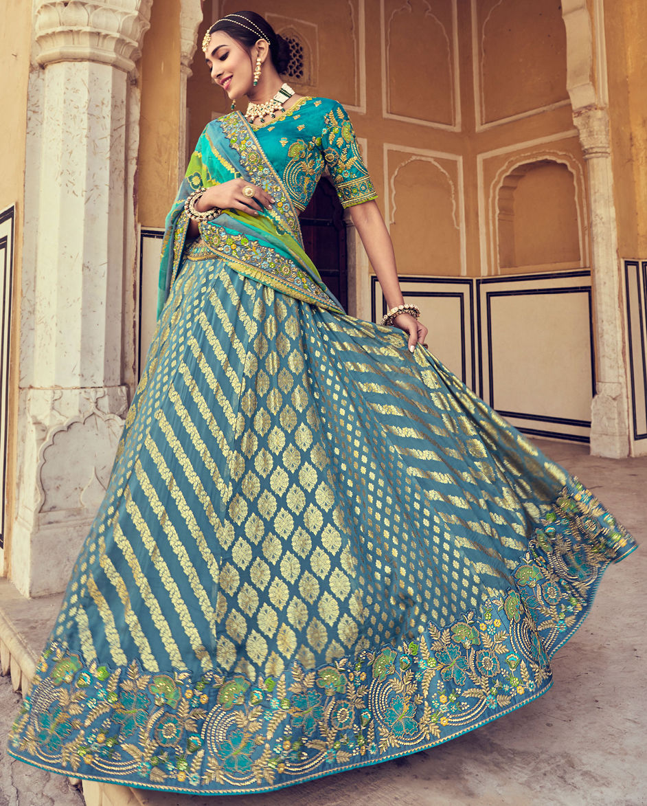 Bridal, Wedding Black and Grey color Banarasi Silk fabric Lehenga : 1865531
