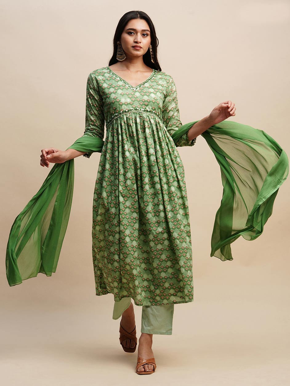 zara green sequin midi dress Wedding Wear Women Top Palazzo Dupatta Suit Dress – mahezon main image 0