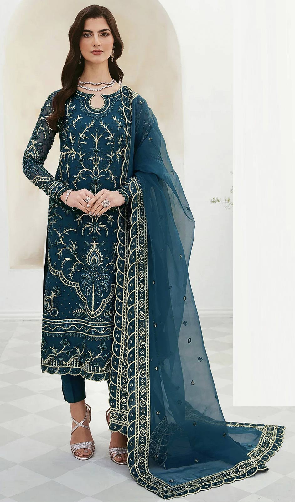 Classy Sky Blue Georgette Trendy Designer Party Wear Salwar Suit With Sky Blue Georgette