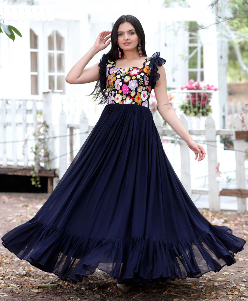 Festive, Party Wear Blue color Georgette fabric Gown : 1888188