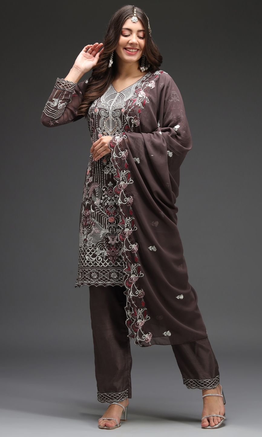 Black Two Tone Cottonic Georgette Festive Salwar Suit main image 1