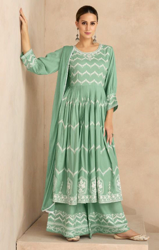 Party Wear, Reception Green color Rayon fabric Salwar Kameez : 1896100 Party Wear, Reception Green color Rayon fabric Salwar Kameez : 1896100