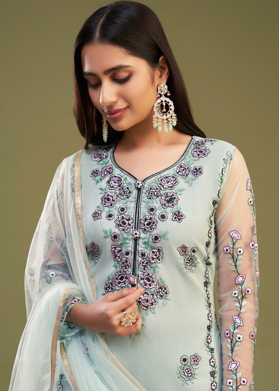 Party Wear, Reception, Wedding Green color Net fabric Salwar Kameez ...