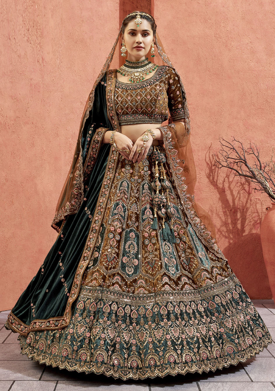 Yellow And Dark Green Color Wedding Lehenga main image 0