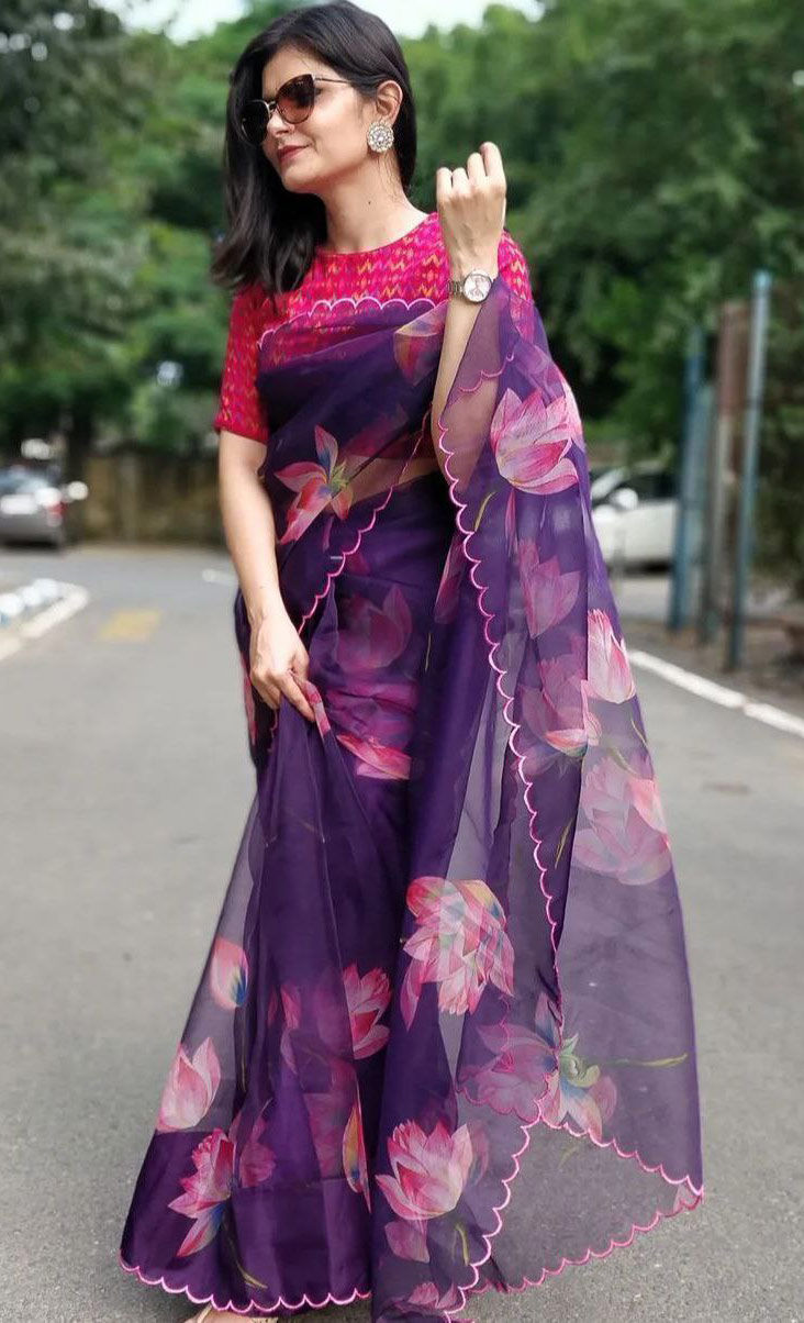 Festive Look Exquisite Purple Dual Tone Organza Silk Saree main image 1