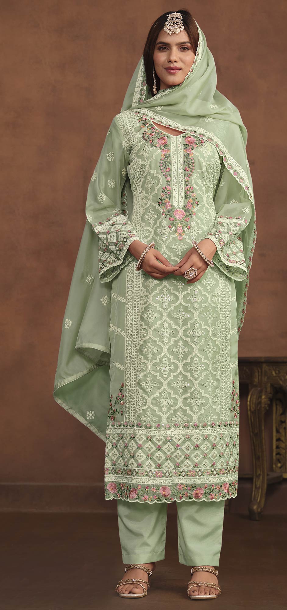 Budget Party Wear 3 Pcs Green Silk Salwar Set - BPSS16 main image 0