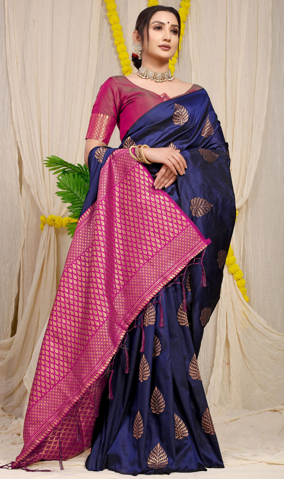 Blue & Multi  Colored Banarasi Silk Woven Party Wear Saree