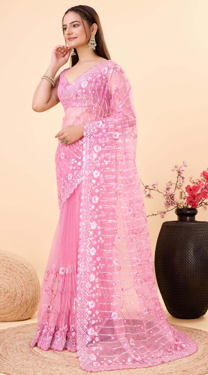 Mayna Net Pink Saree