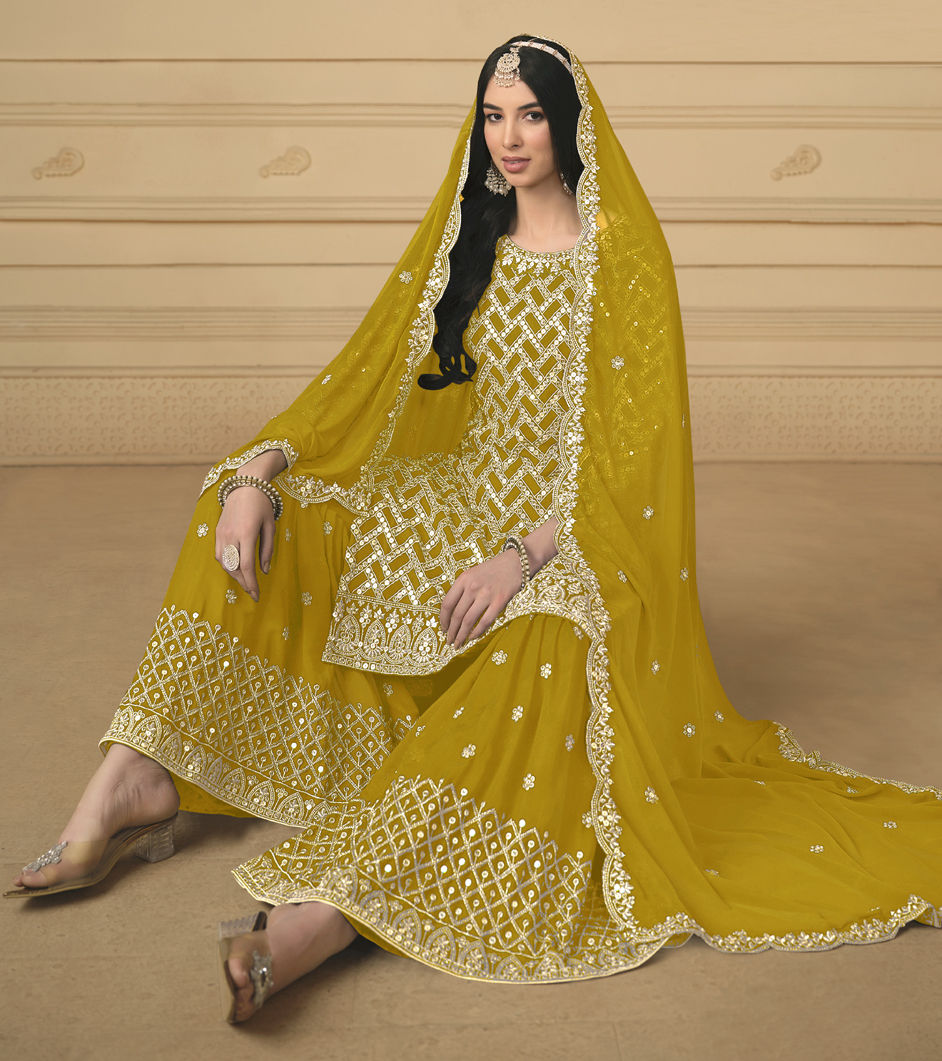 Elegant Yellow Two Tone Georgette Party Wear Salwar Suit