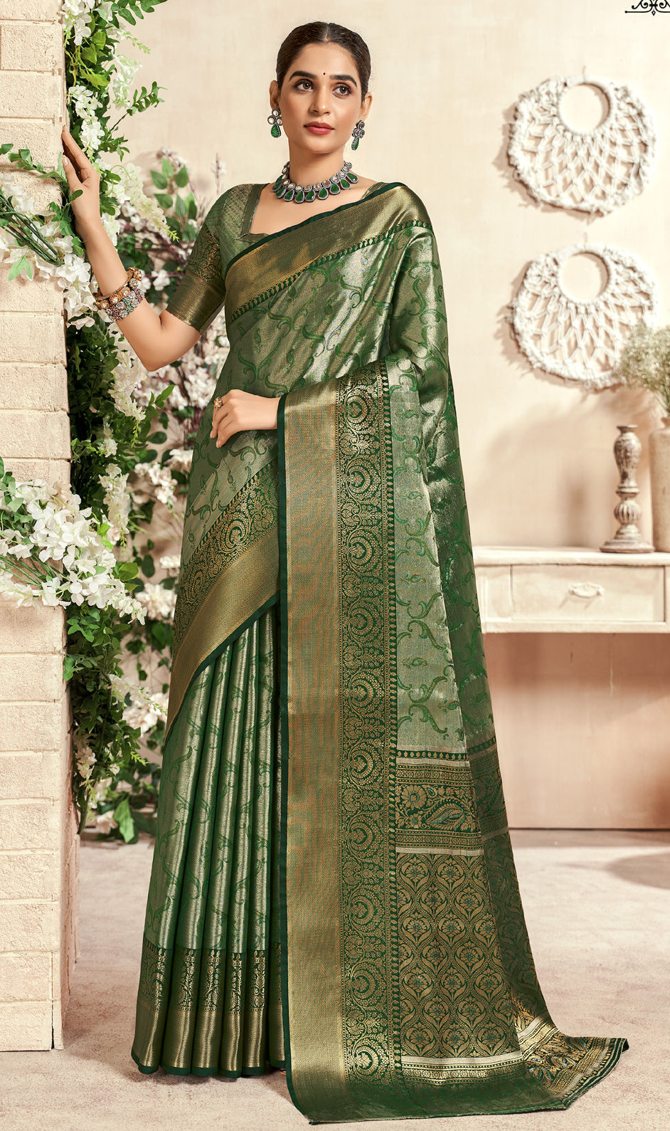 Festive, Traditional Green color Silk fabric Saree 1952412