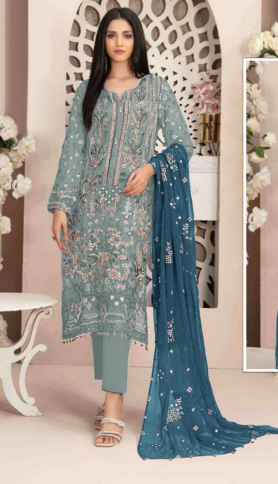 Glamorous Aqua Blue Georgette Trendy Designer Party Wear Salwar Suit With Aqua Blue Georgette