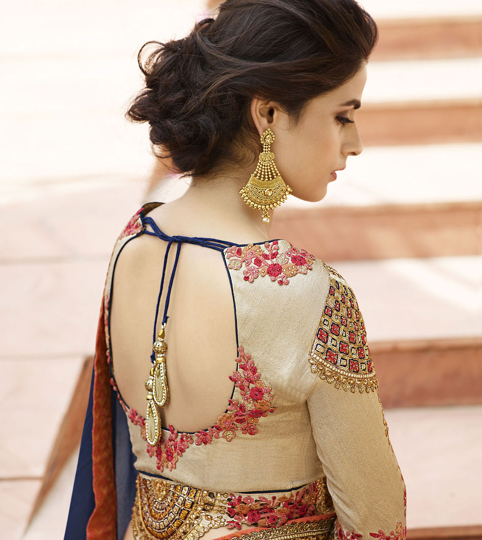 722289: Blue color family Embroidered Sarees, Silk
