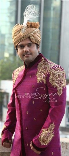 Pink and Majenta color Sherwani in Silk fabric with Resham work : 12267