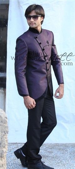 Purple and Violet color Jodhpuri Suit in Silk fabric with Broches work : 12379
