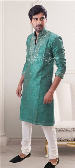 12553: Blue color Kurta Pyjamas in Cotton, Linen fabric with Aari, Embroidered, Sequence, Stone work