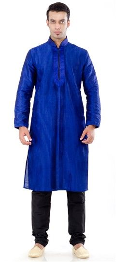 Blue color Kurta Pyjamas in Art Dupion Silk fabric with Lace, Thread work : 13211