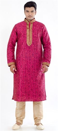Pink and Majenta color Kurta Pyjamas in Art Silk fabric with Border, Patch work : 13945