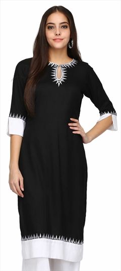 1501521: Black and Grey color Kurti in Rayon fabric with Machine Embroidery, Resham, Thread work