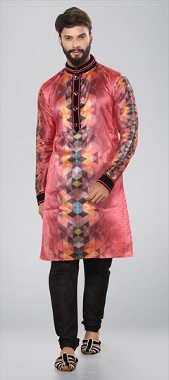 1502167: Pink and Majenta color Kurta Pyjamas in Dupion Silk fabric with Printed work